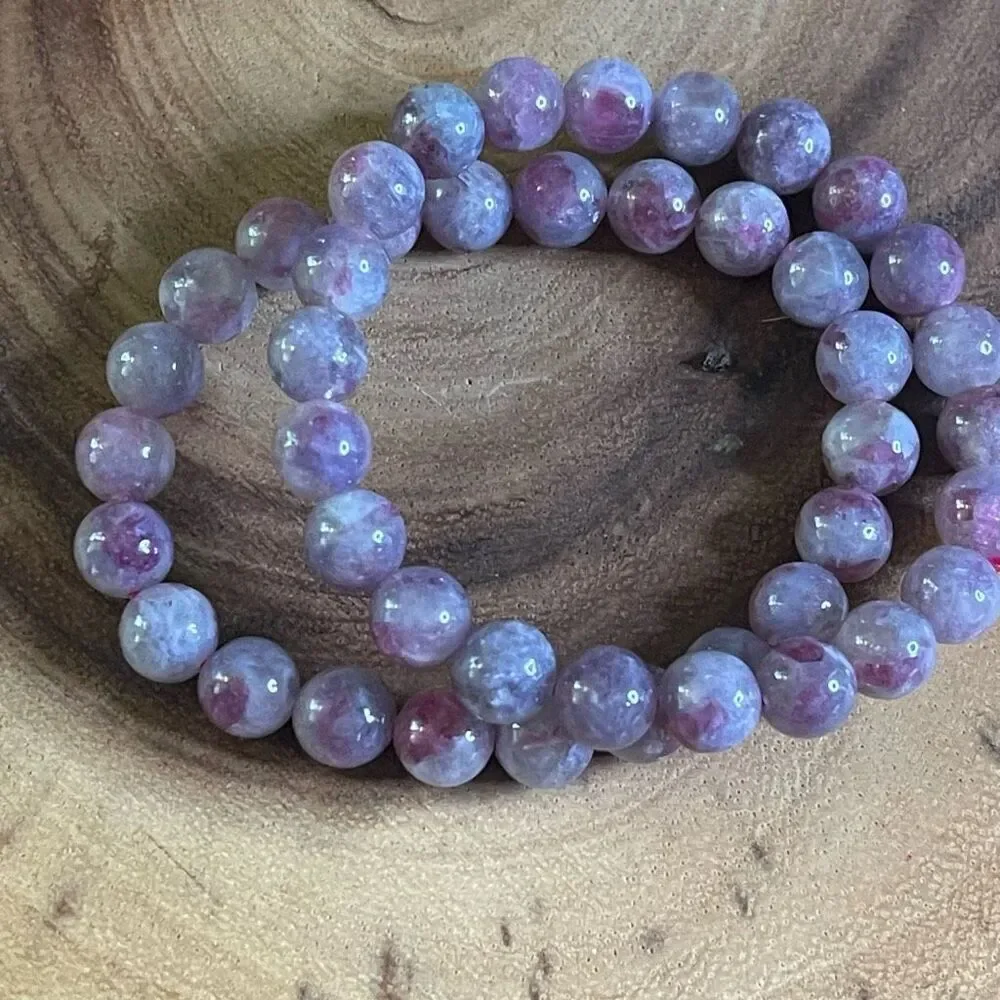 Unicorn stone beaded bracelet 7” crystal healing beads 8mm lepidolite pink tourm